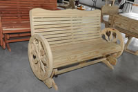 wagon wheel porch glider, wooden